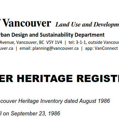 2. Vancouver Heritage Register